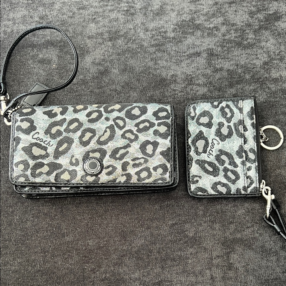 Coach Black and Gray Animal Print Wristlet Set